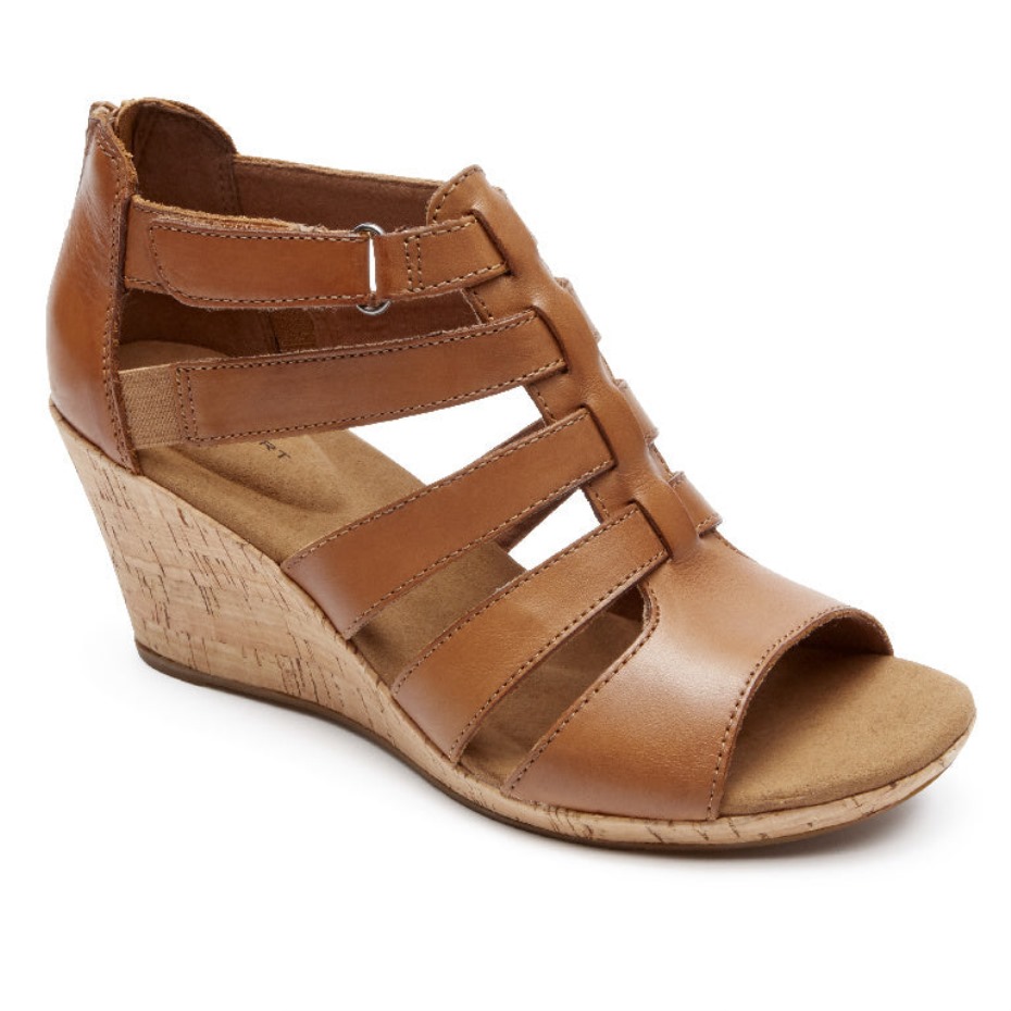 Sandalia Rockport Briah Gladiator Cuero Tostado Oscuro