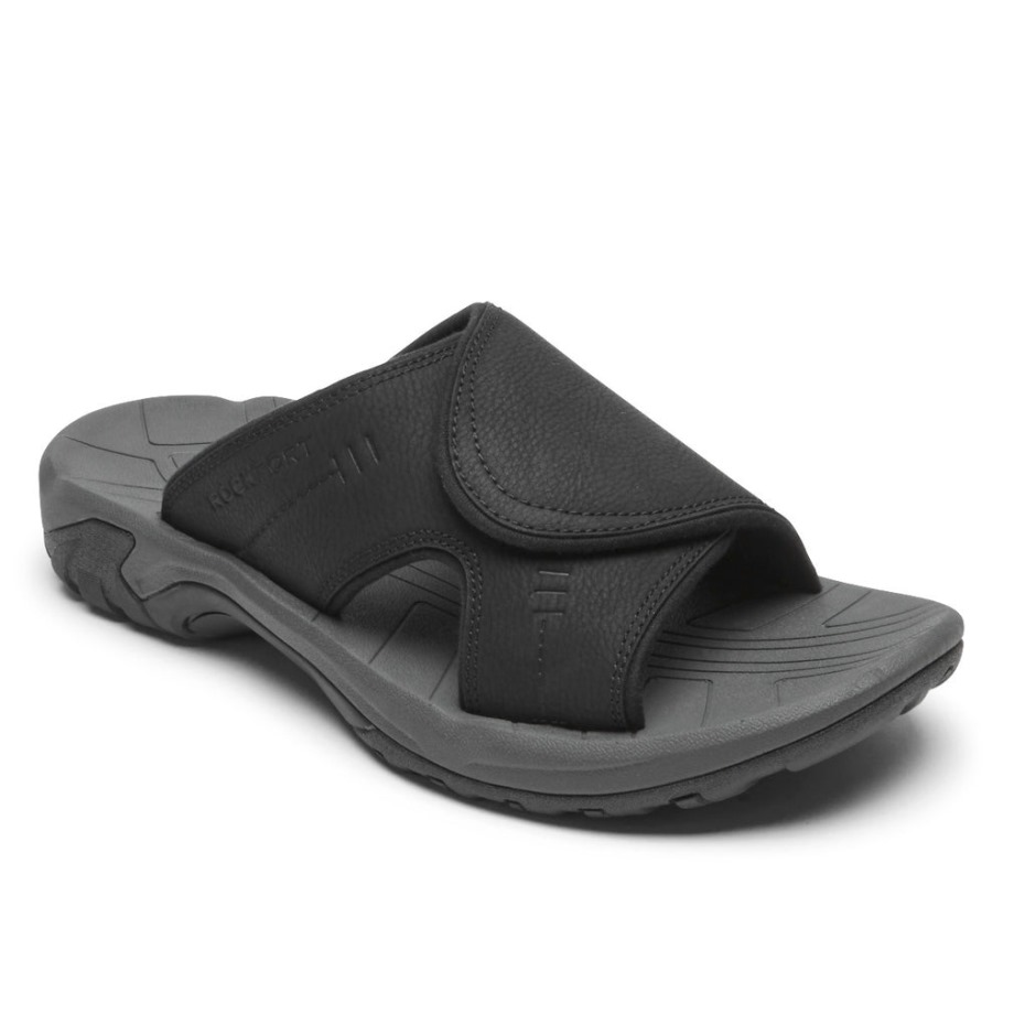 Sandalia Rockport Byron Slide Para Hombre, Color Negro