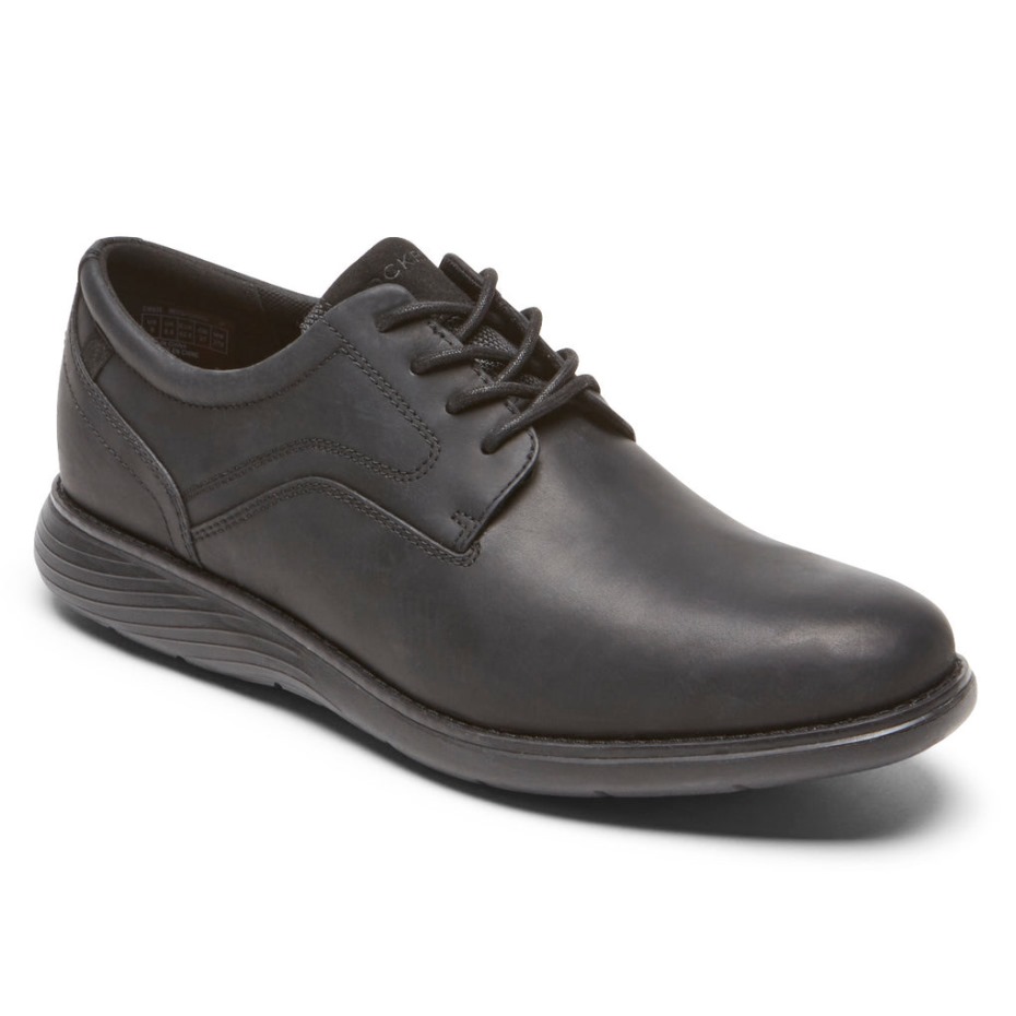 Rockport Hombres Garett Punta Plana Oxford Cuero Negro