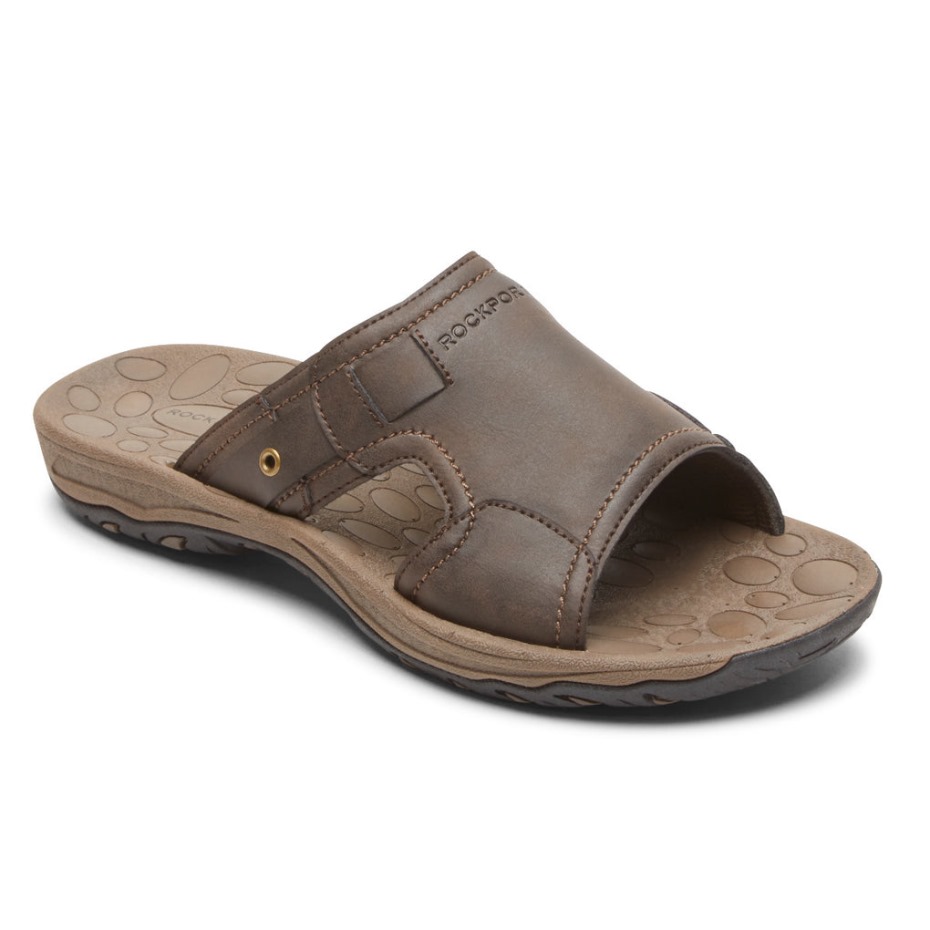 Sandalia Rockport Hombre Hayes Slide Marron