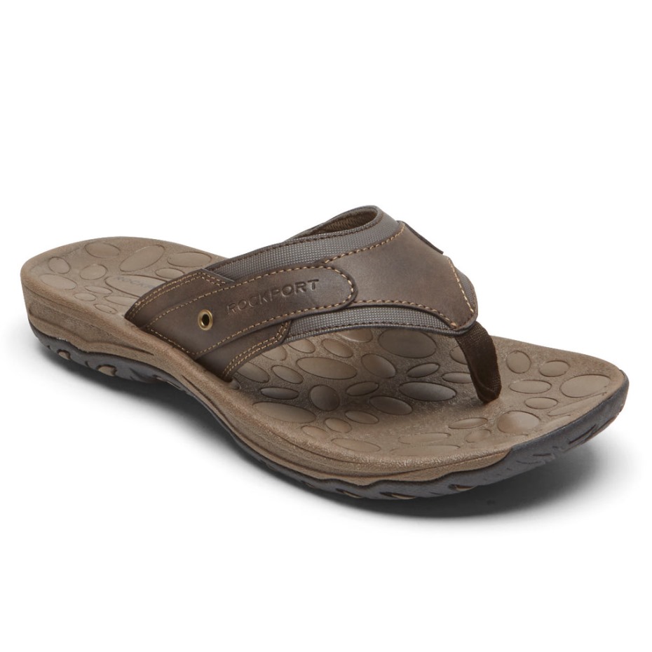 Sandalia Rockport Hombre Hayes Thong Marron