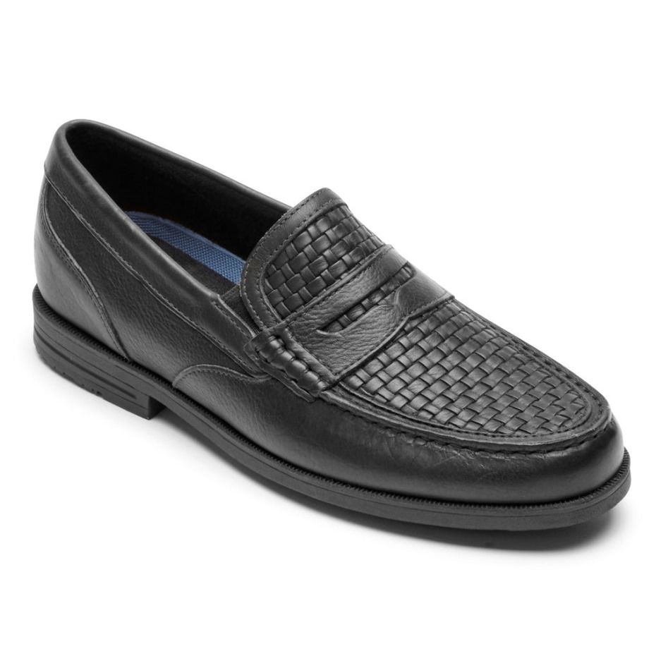 Mocasines Rockport Preston Penny Para Hombre Tejido Negro