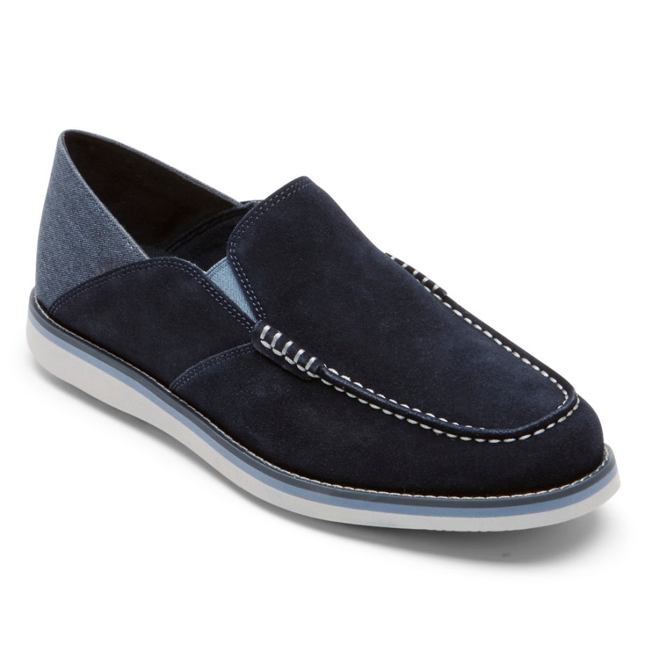 Rockport Men's Tucker Venetian Crush Back Loafer New Dress Blues