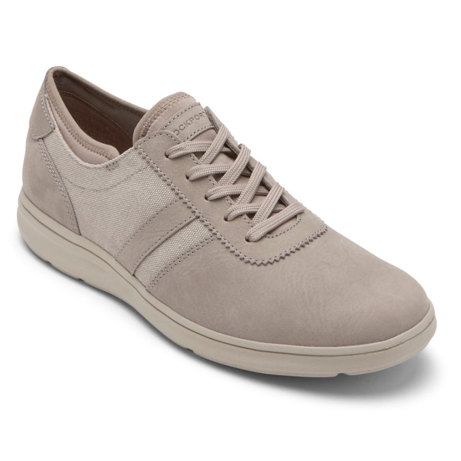 Rockport Men's Zaden 5-Eye UBAL Sneaker Stone Nubuck Canvas