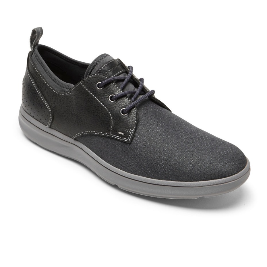 Rockport Men's Zaden Plain Toe Oxford Dark Shadow Leather Suede Rips