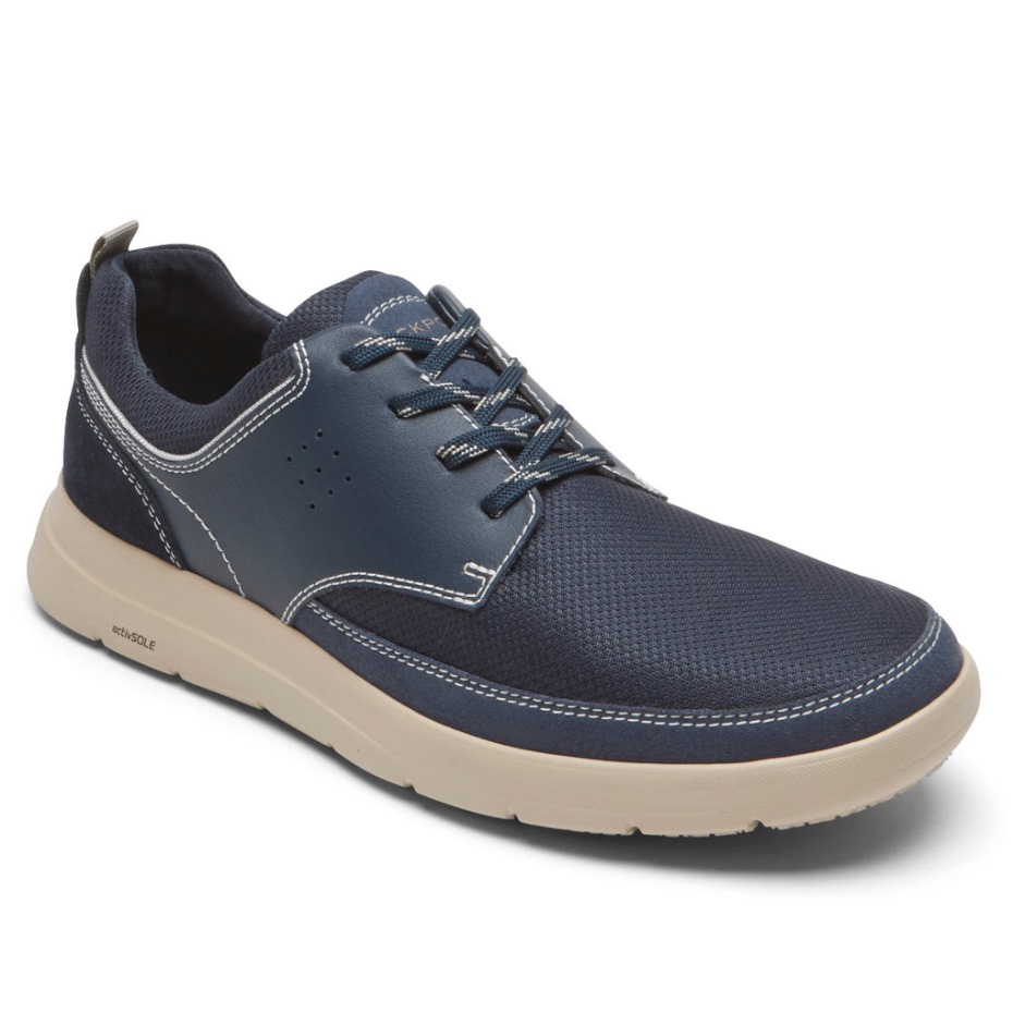 Rockport Men's Truflex Cayden Plain Toe Sneaker New Dress Blues Leather
