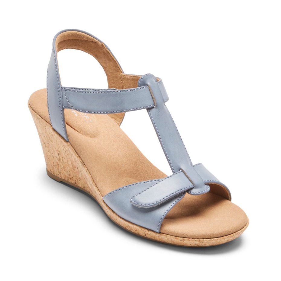 Rockport Mujer Blanca T-strap Sandalia Cambray Azul