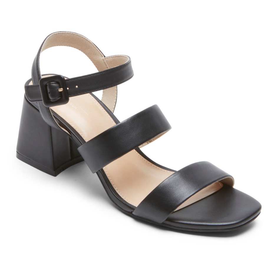 Rockport Mujer Farrah Strappy Tacón Negro Lthr