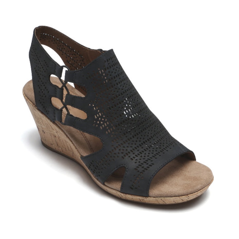 Sandalia Mujer Cuña Janna Rockport Nubuck Negro