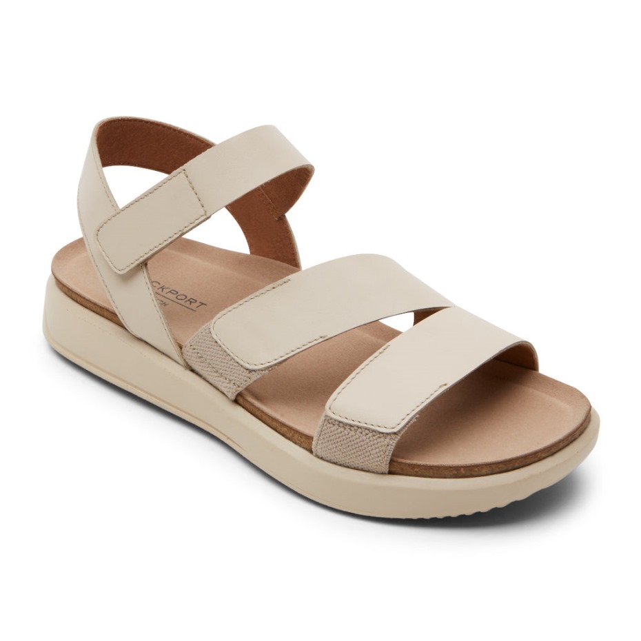 Rockport Kells Bay - Sandalia De 3 Correas Para Mujer, Color Vainilla