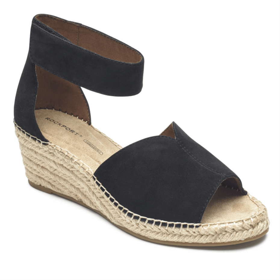 Sandalia Rockport Mujer Marah Peep Toe Cuña Negra
