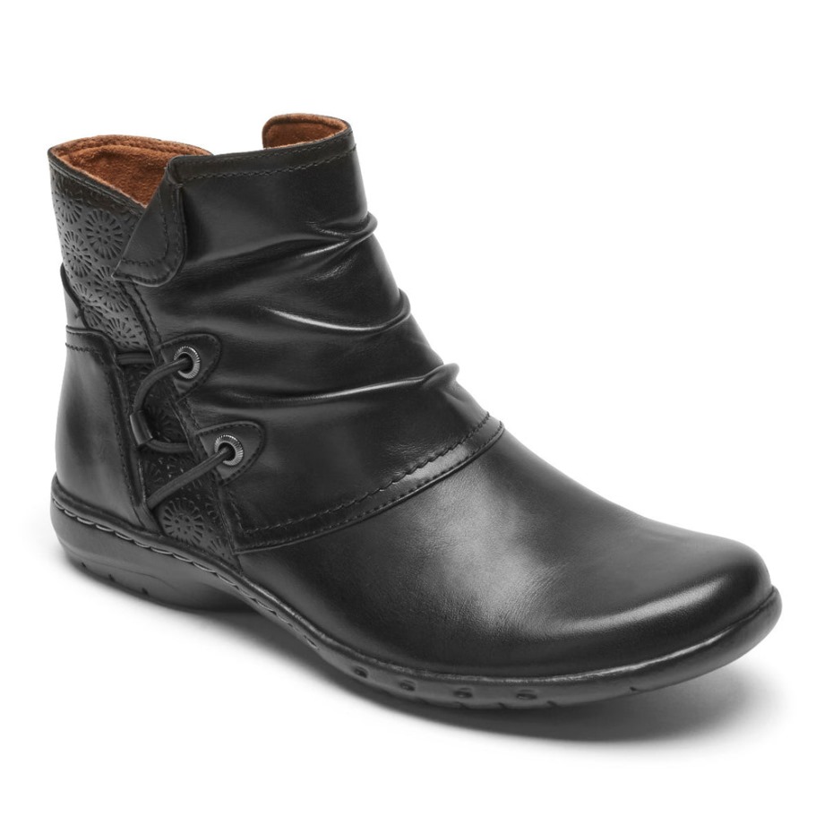 Bota Rockport Mujer Penfield Fruncido Cuero Negro