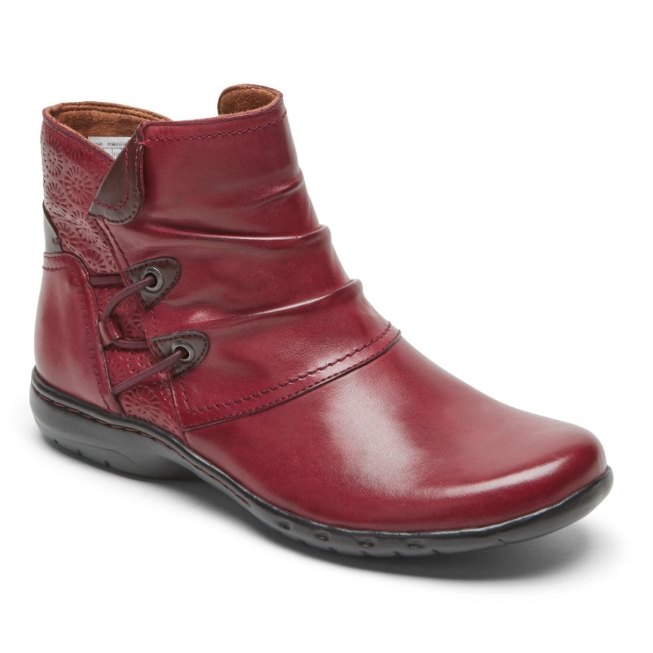 Bota Rockport Mujer Penfield Fruncido Cuero Rojo