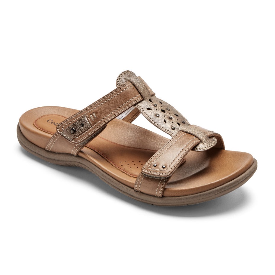 Sandalia Mujer Rockport Rubey Slide Taupe Multi Piel