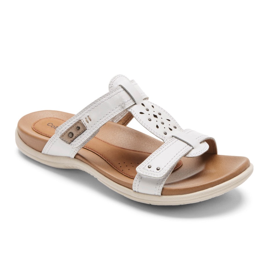 Sandalia Mujer Rockport Rubey Slide Peltre Blanco