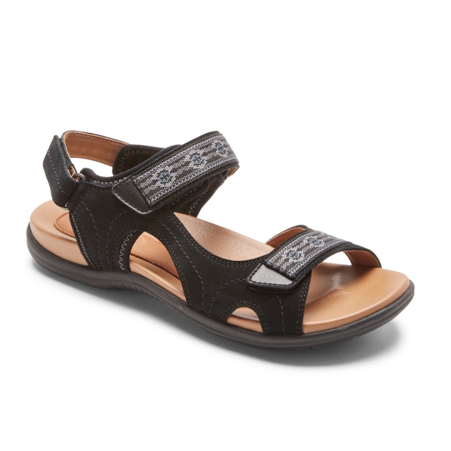Sandalia Mujer Rockport Rubey Strap Nubuck Negro