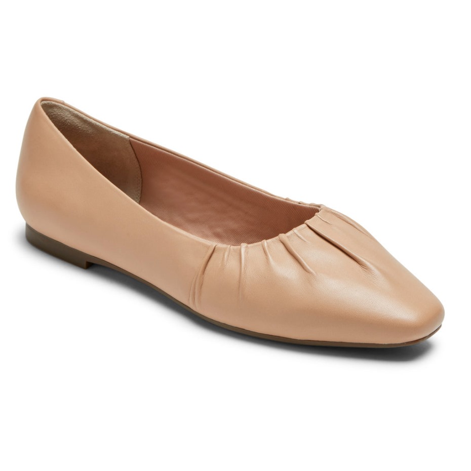 Rockport Mujer Total Motion Laylani Fruncido Plana Oblea Bronceado