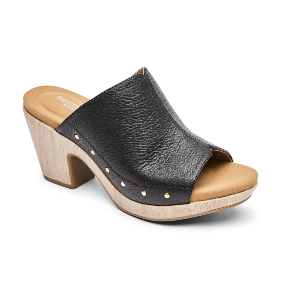 Sandalia De Mujer Rockport Vivianne Slide Negra Con Tachuelas