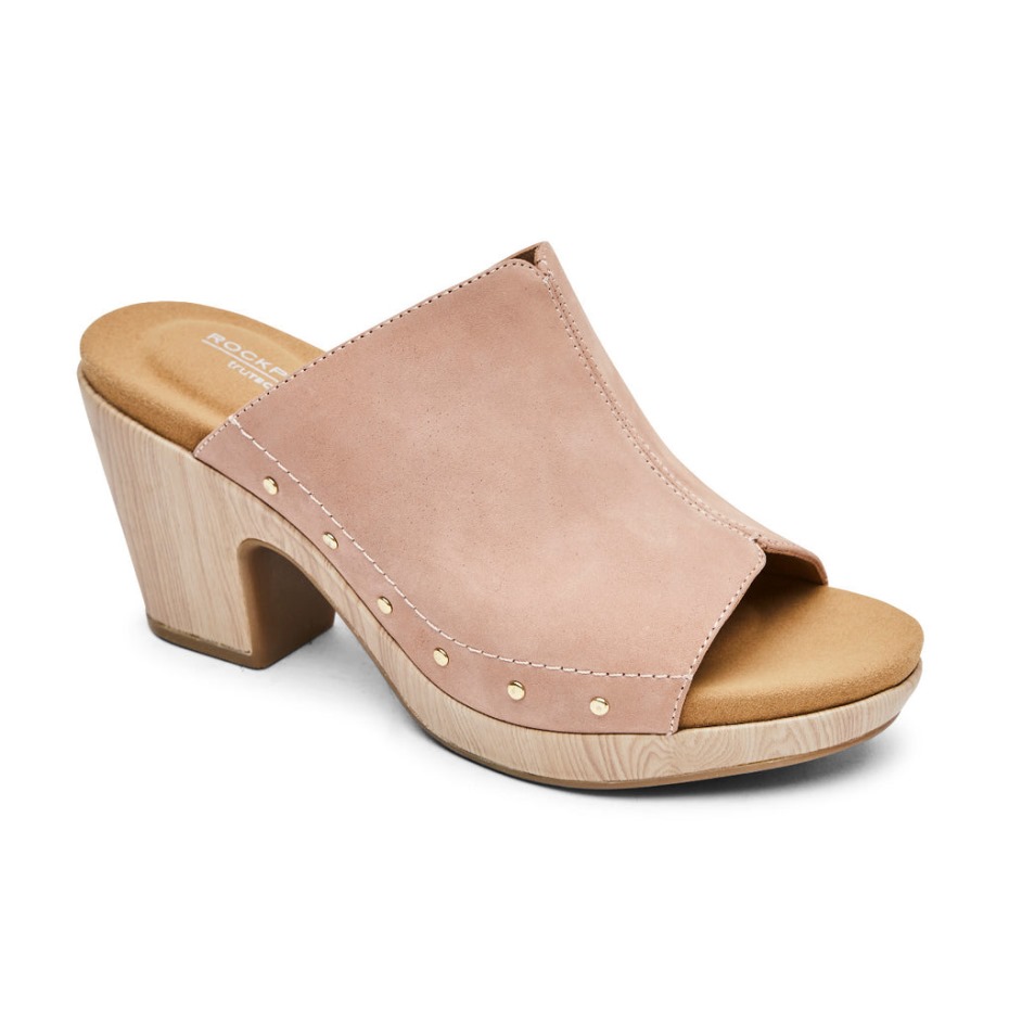 Sandalia Rockport Mujer Vivianne Slide Rosa Toscana Con Tachuelas