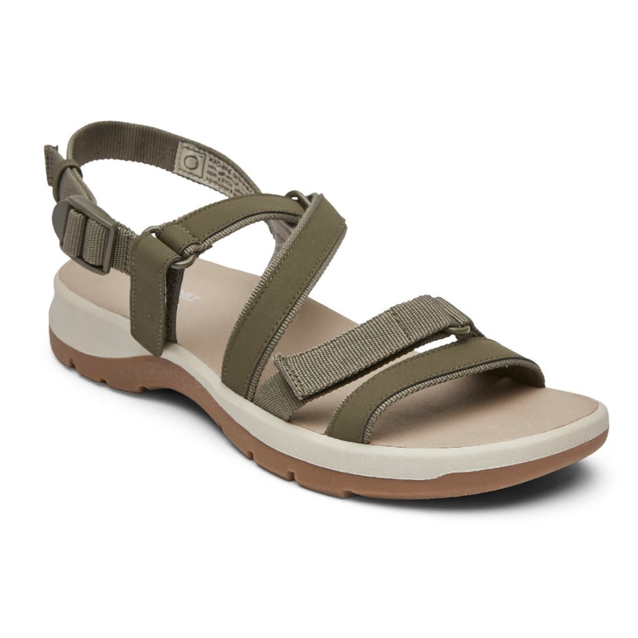 Rockport Xcs Trail Tech - Sandalias De Tiras Lavables Para Mujer, Color Verde Oliva